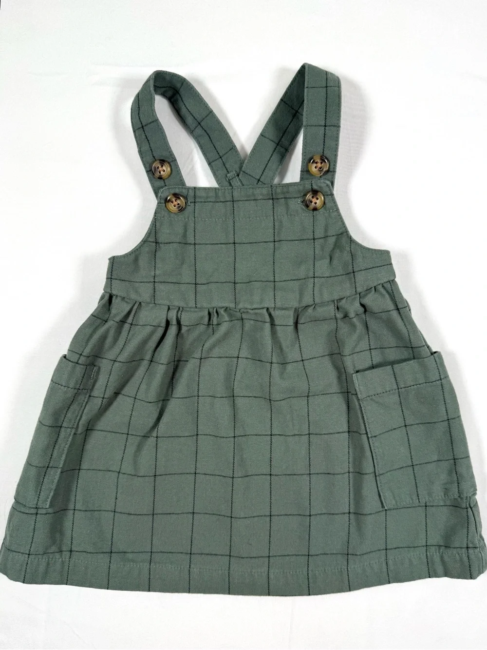 CARTER’S Girls Jumper Dress 3-6M Pinafore Pocket Windowpane Cottagecore Preppy